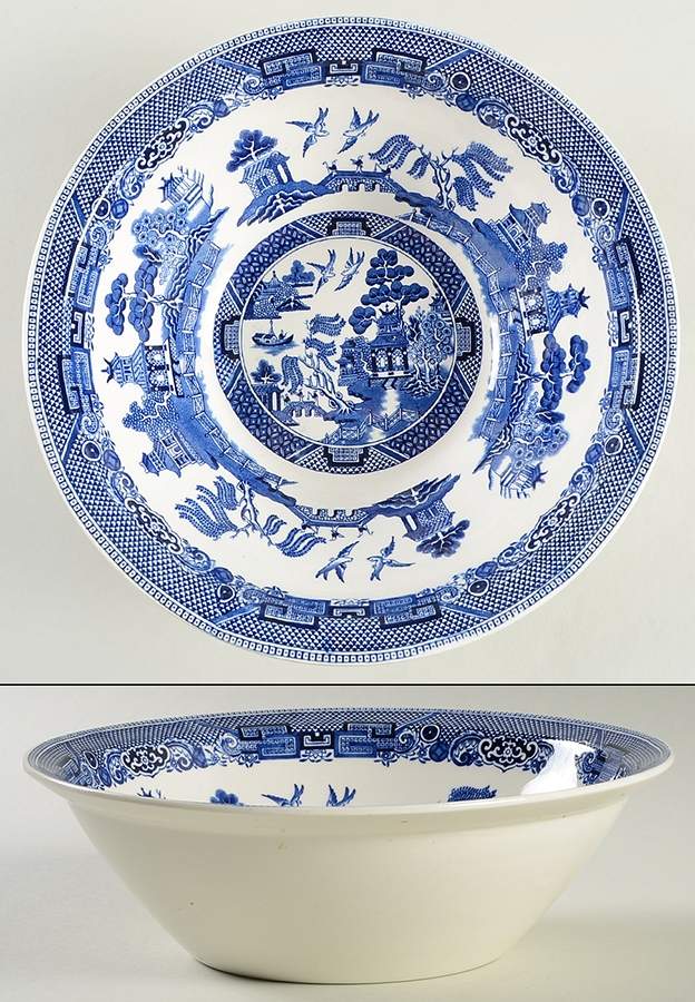 Willow Blue (Made in England, Earthenware, Newer) 9" Round Vegetable Bowl by Johnson Brothers-1