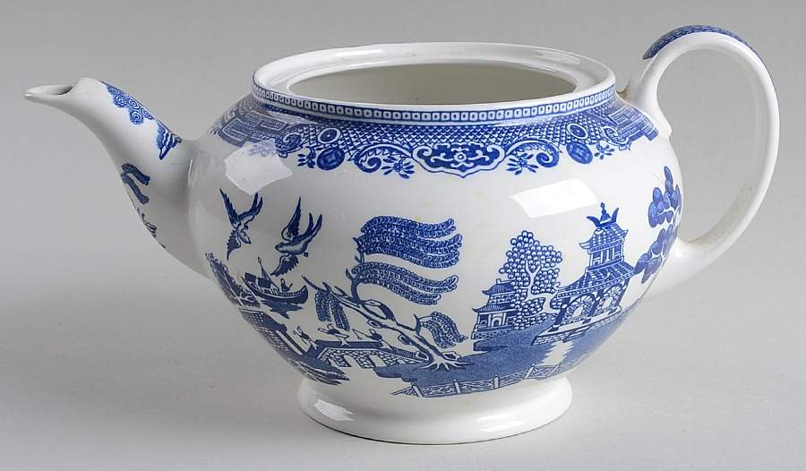 Willow Blue (Made in England, Earthenware, Newer) Teapot No Lid by Johnson Brothers-1