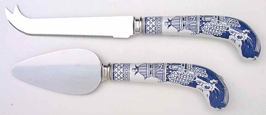 Willow Blue (Made in England, Earthenware, Newer) 2-Piece Cheese Set (Knife and Server) by Johnson Brothers-1