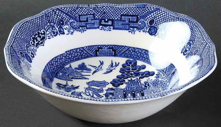 Willow Blue (Made in England, Earthenware, Newer) Square Cereal Bowl by Johnson Brothers-1