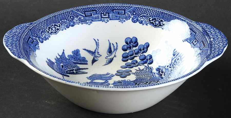 Willow Blue (Made in England, Earthenware, Newer) Lugged Cereal Bowl by Johnson Brothers-1