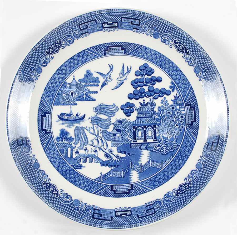 Willow Blue (Made in England, Earthenware, Newer) Cake Plate by Johnson Brothers-1