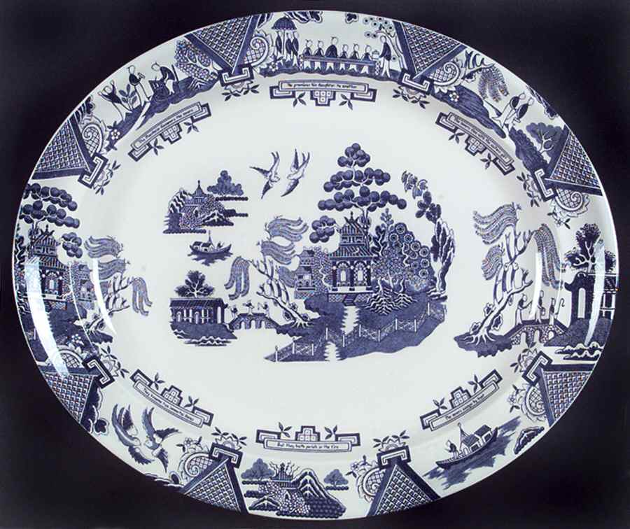 Willow Blue (Made in England, Earthenware, Newer) Story Oval Serving Platter by Johnson Brothers-1