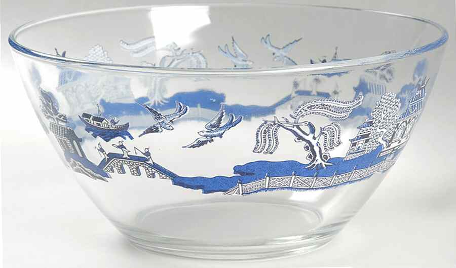 Willow Blue (Made in England, Earthenware, Newer) Large Glassware Salad Bowl by Johnson Brothers-1