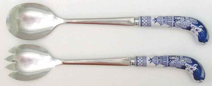 Willow Blue (Made in England, Earthenware, Newer) (2 Piece) Salad Set with Stainless Bowl by Johnson Brothers-1