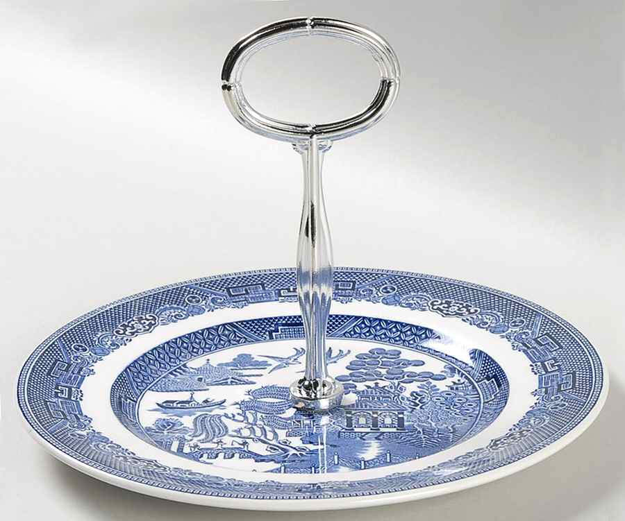 Willow Blue (Made in England, Earthenware, Newer) Round Serving Plate with Handle (SP) by Johnson Brothers-1