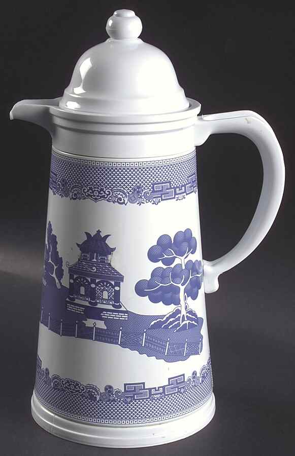 Willow Blue (Made in England, Earthenware, Newer) Metal Thermos/Carafe & Lid by Johnson Brothers-1
