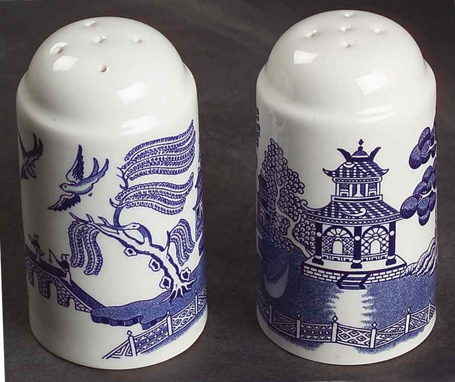 Willow Blue (Made in England, Earthenware, Newer) Salt & Pepper Set by Johnson Brothers-1
