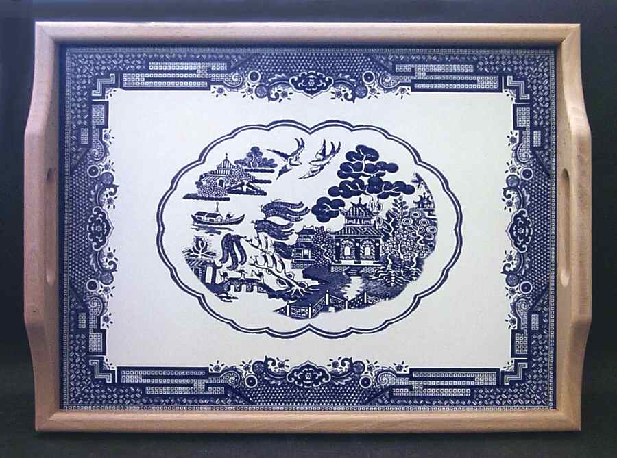 Willow Blue (Made in England, Earthenware, Newer) Rectangular Wood Tray by Johnson Brothers-1