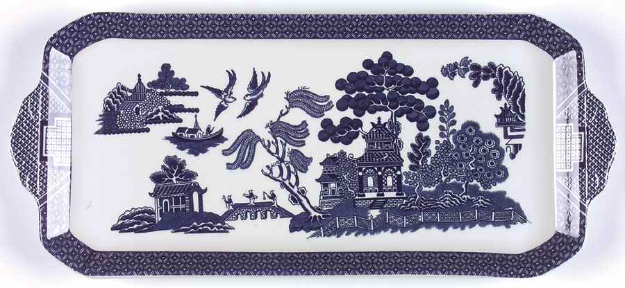 Willow Blue (Made in England, Earthenware, Newer) Large Sandwich Tray by Johnson Brothers-1