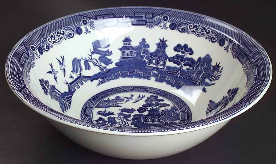 Willow Blue (Made in England, Earthenware, Newer) 10" Large Salad Serving Bowl by Johnson Brothers-1