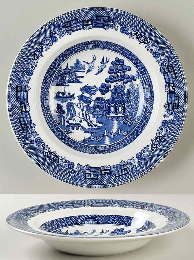 Willow Blue (Made in England, Earthenware, Newer) Rim Soup Bowl by Johnson Brothers-1