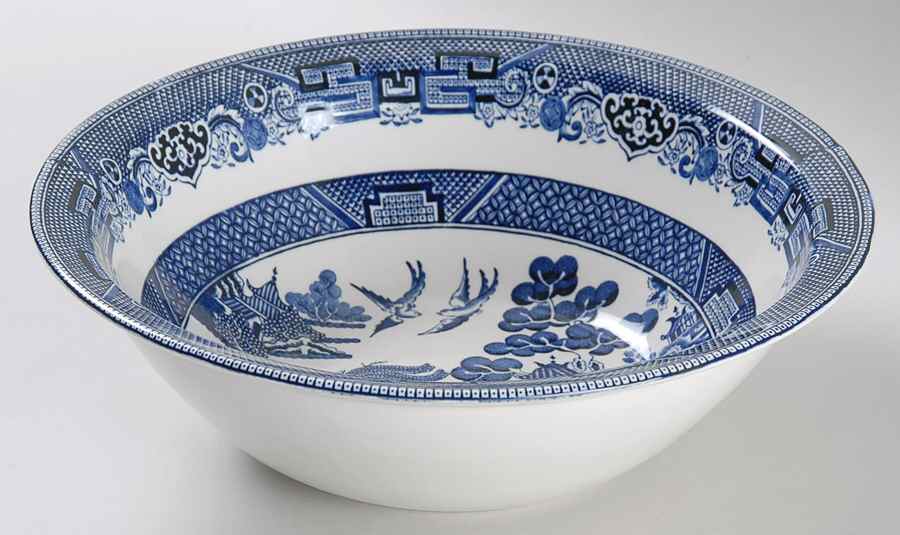 Willow Blue (Made in England, Earthenware, Newer) 8" Round Vegetable Bowl by Johnson Brothers-1