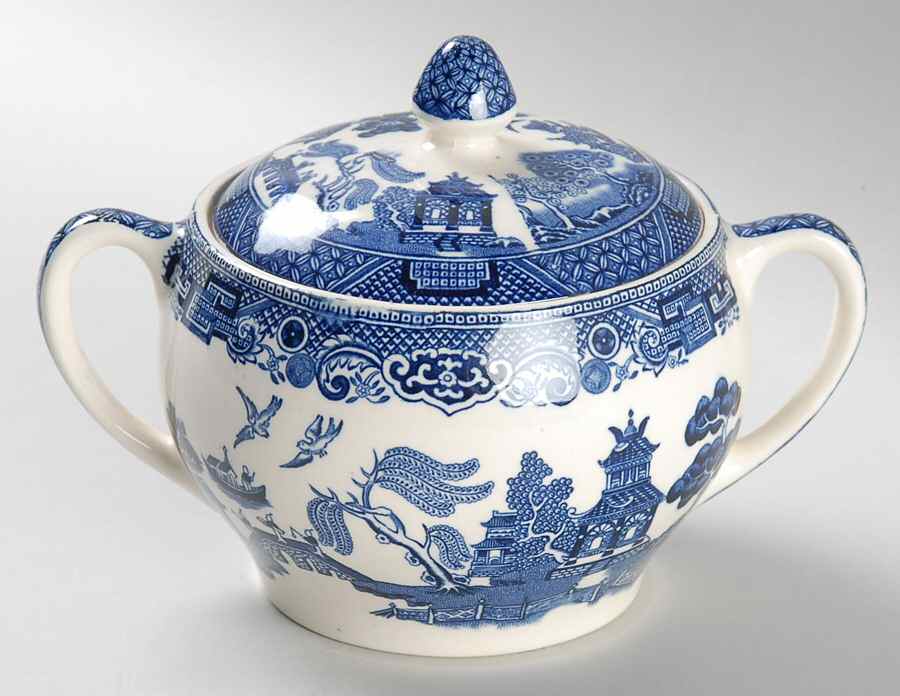 Willow Blue (Made in England, Earthenware, Newer) Sugar Bowl & Lid by Johnson Brothers-1