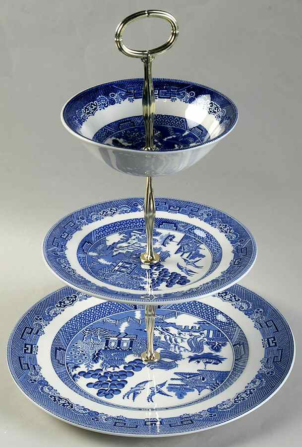 Willow Blue (Made in England, Earthenware, Newer) Tiered Fruit Dip HC by Johnson Brothers-1