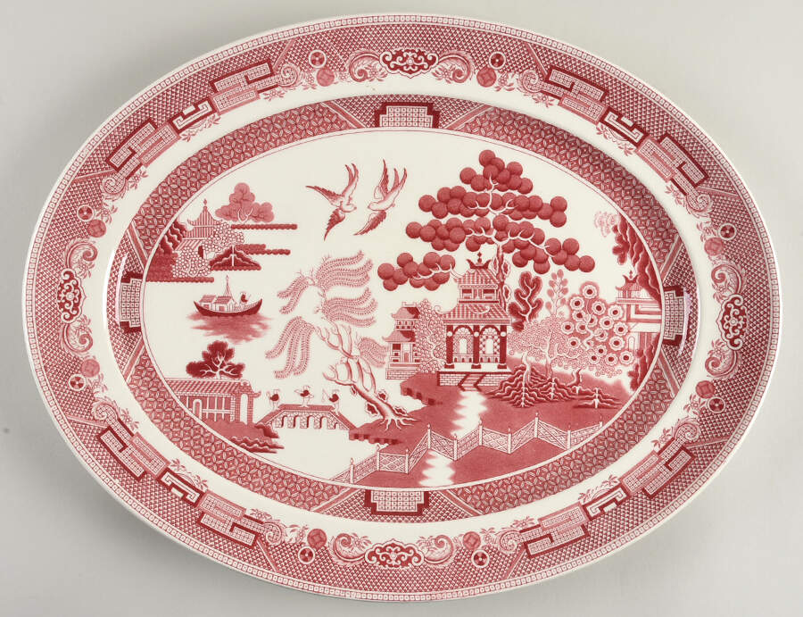 Willow Pink Red 19" Oval Serving Platter by Johnson Brothers-1