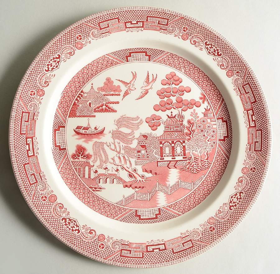 Willow Pink Red 12" Chop Plate (Round Platter) by Johnson Brothers-1