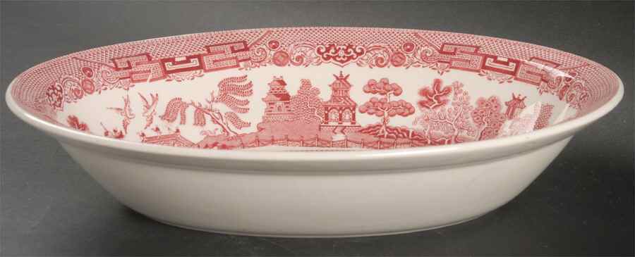 Willow Pink Red 10" Oval Vegetable Bowl by Johnson Brothers-1