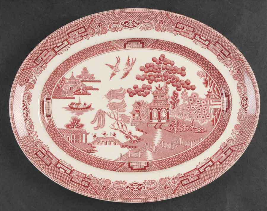 Willow Pink Red 12" Oval Serving Platter by Johnson Brothers-1