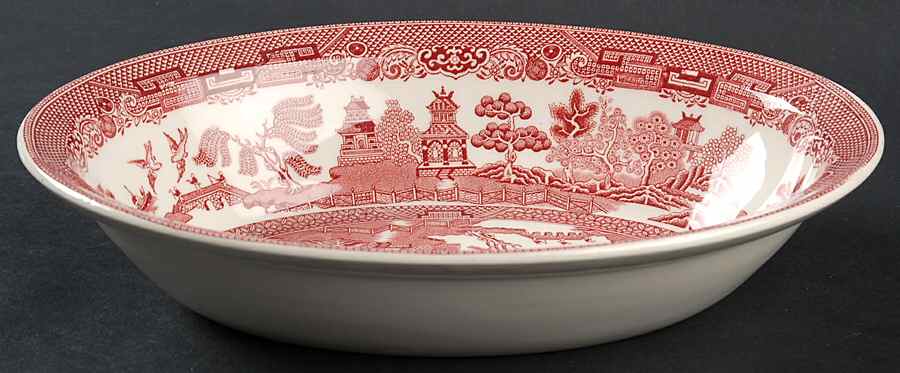 Willow Pink Red 9" Oval Vegetable Bowl by Johnson Brothers-1