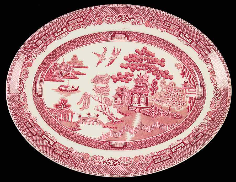Willow Pink Red 12" Oval Serving Platter by Johnson Brothers-1