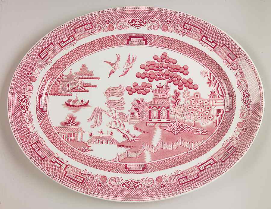 Willow Pink Red 14" Oval Serving Platter by Johnson Brothers-1