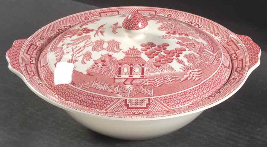 Willow Pink Red Round Covered Vegetable by Johnson Brothers-1