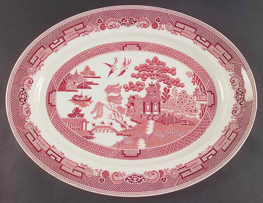 Willow Pink Red 17" Oval Serving Platter by Johnson Brothers-1