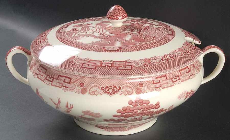 Willow Pink Red Tureen &  Lid by Johnson Brothers-1