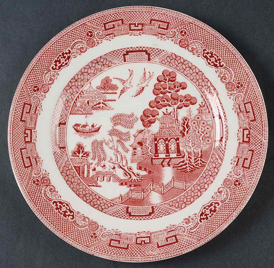 Willow Pink Red Dessert/Pie Plate by Johnson Brothers-1