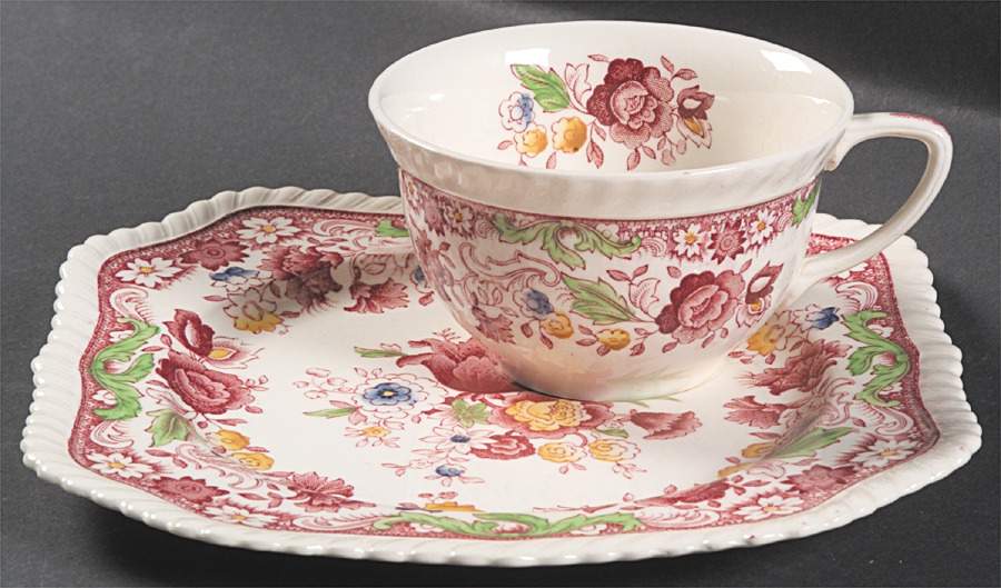 Winchester Pink (Rope Edge) Snack Plate & Cup Set by Johnson Brothers-1