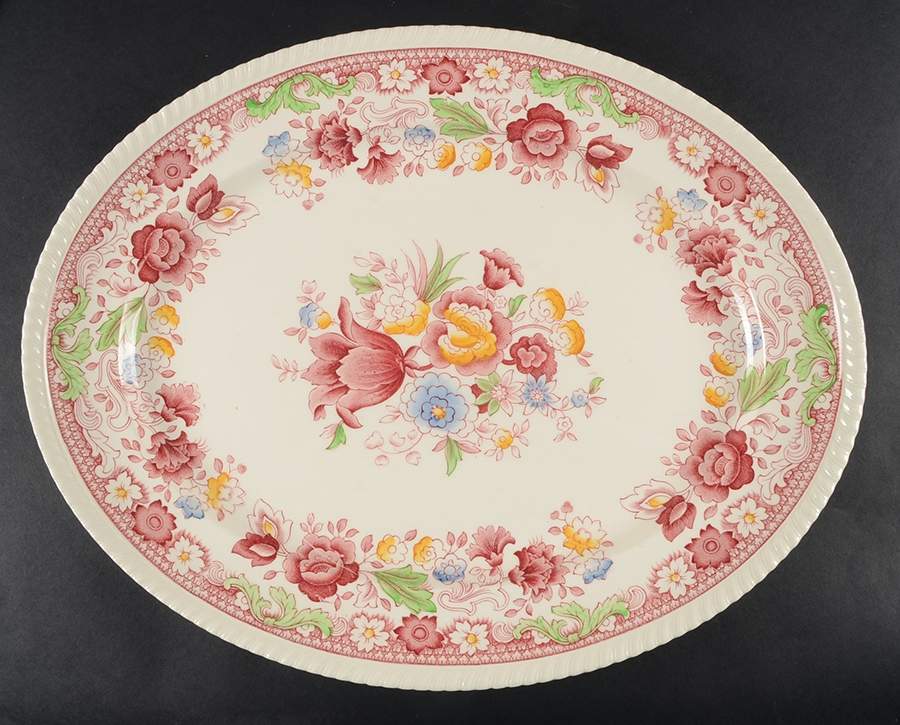 Winchester Pink (Rope Edge) 18" Oval Serving Platter by Johnson Brothers-1
