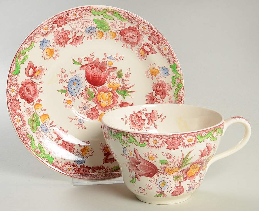 Winchester Pink (Rope Edge) Oversized Cup & Saucer Set by Johnson Brothers-1