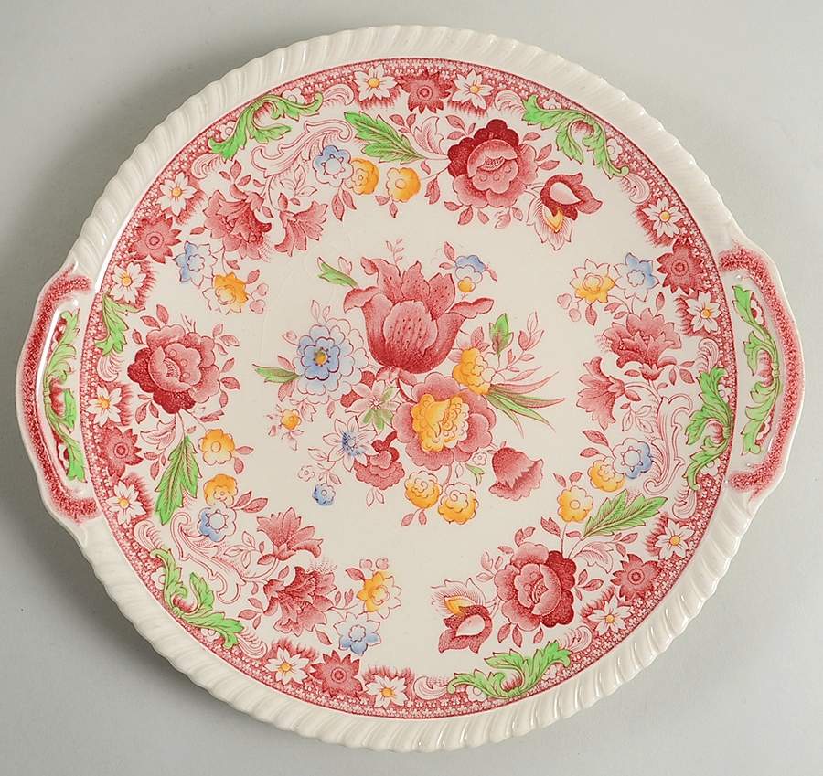 Winchester Pink (Rope Edge) Handled Cake Plate by Johnson Brothers-1