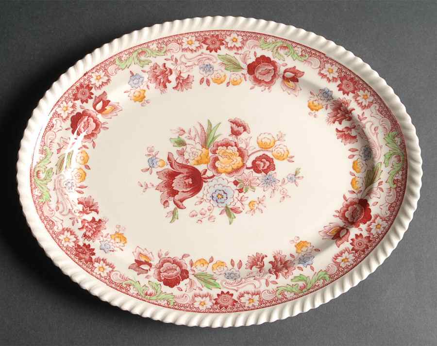 Winchester Pink (Rope Edge) 10" Oval Serving Platter by Johnson Brothers-1