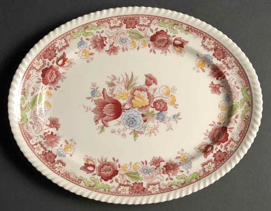 Winchester Pink (Rope Edge) 12" Oval Serving Platter by Johnson Brothers-1