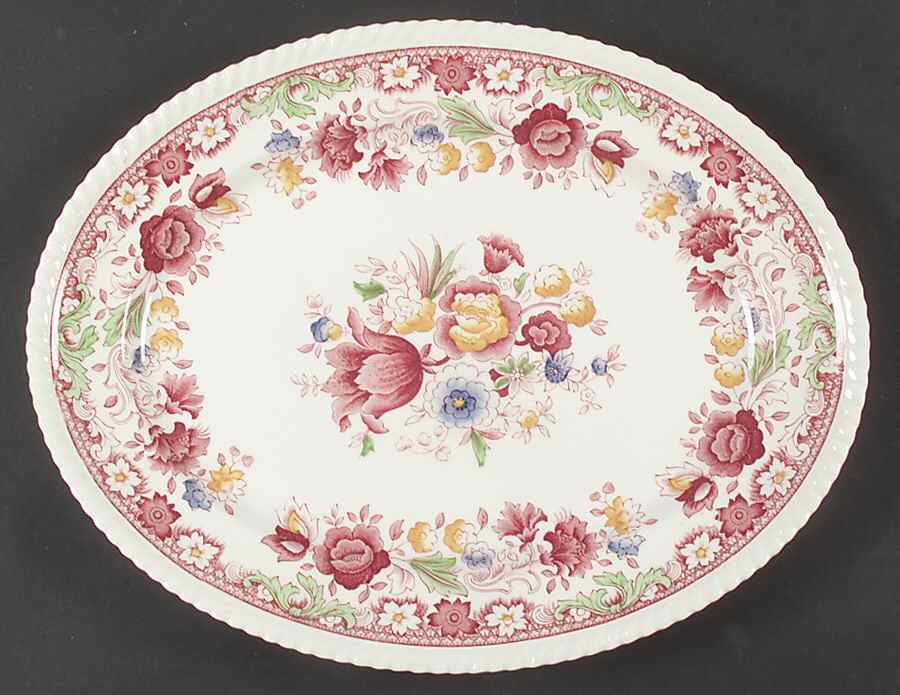 Winchester Pink (Rope Edge) 14" Oval Serving Platter by Johnson Brothers-1