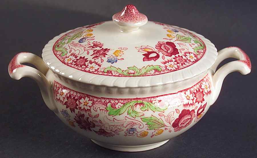 Winchester Pink (Rope Edge) Sugar Bowl & Lid by Johnson Brothers-1