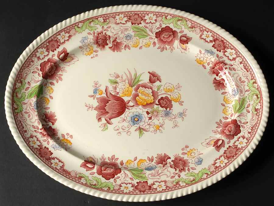 Winchester Pink (Rope Edge) 16" Oval Serving Platter by Johnson Brothers-1