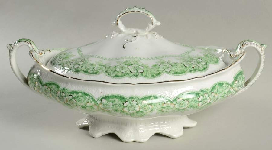 Wild Rose Green Oval Covered Vegetable by Johnson Brothers-1