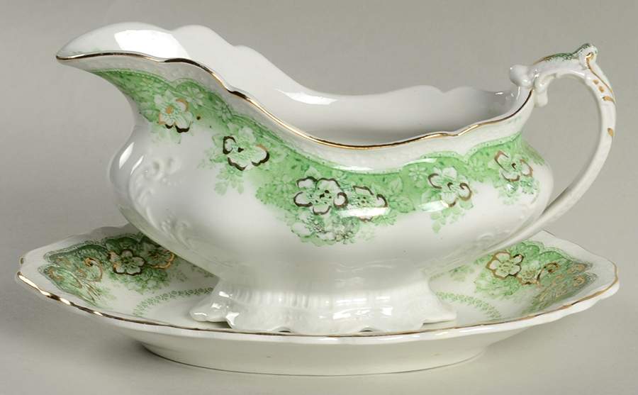 Wild Rose Green Gravy Boat & Underplate/Relish by Johnson Brothers-1