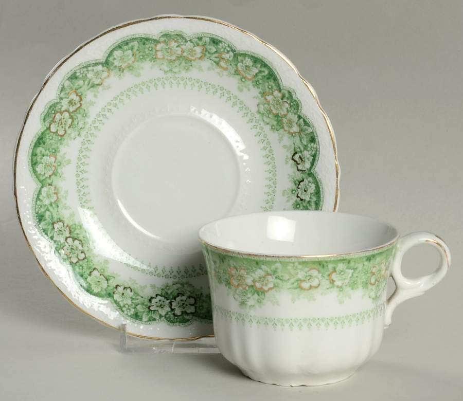 Wild Rose Green Flat Cup & Saucer Set by Johnson Brothers-1