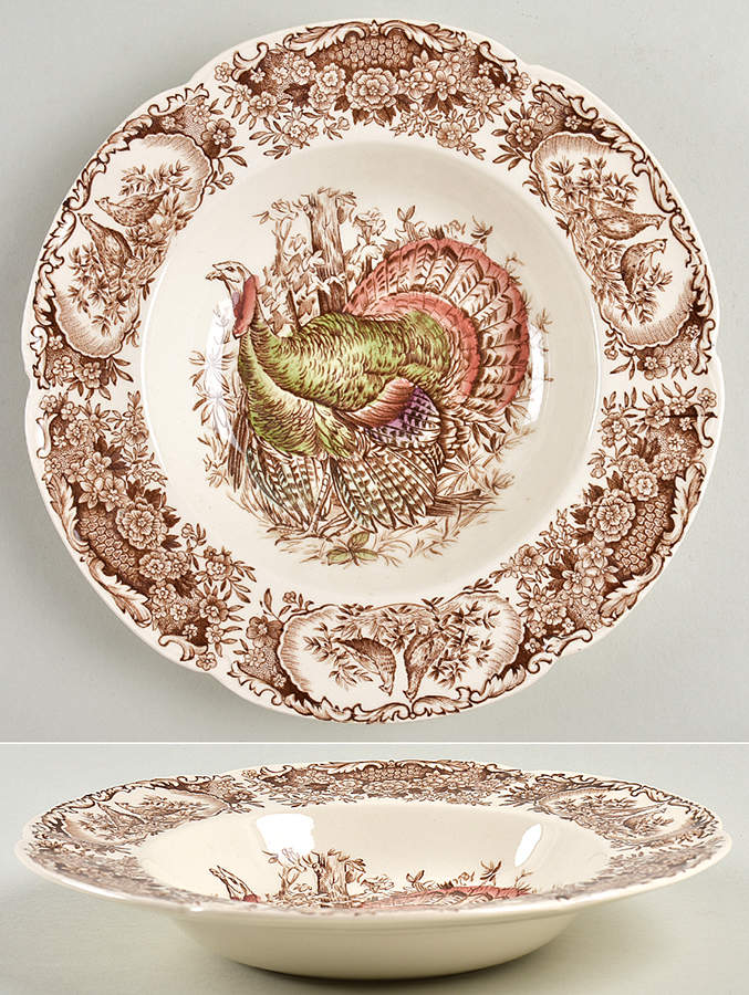 Wild Turkeys Brown (Native American) Rim Soup Bowl by Johnson Brothers-1