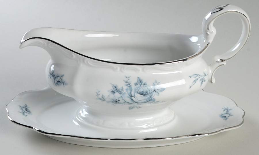 Blue Bouquet Platinum Gravy Boat with Attached Underplate by Johann Haviland-1