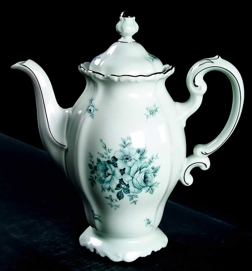 Blue Bouquet Platinum Coffee Pot & Lid by Johann Haviland-1