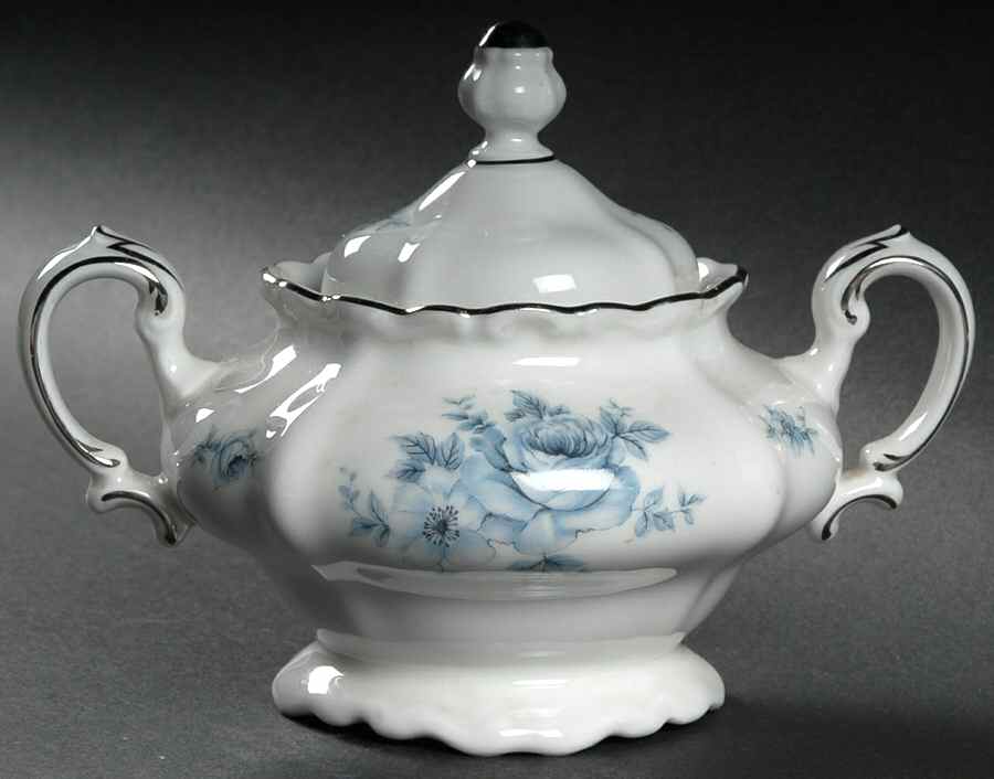 Blue Bouquet Platinum Sugar Bowl & Lid by Johann Haviland-1