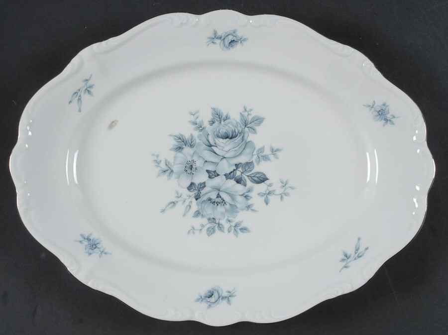 Blue Bouquet Platinum 12" Oval Serving Platter by Johann Haviland-1
