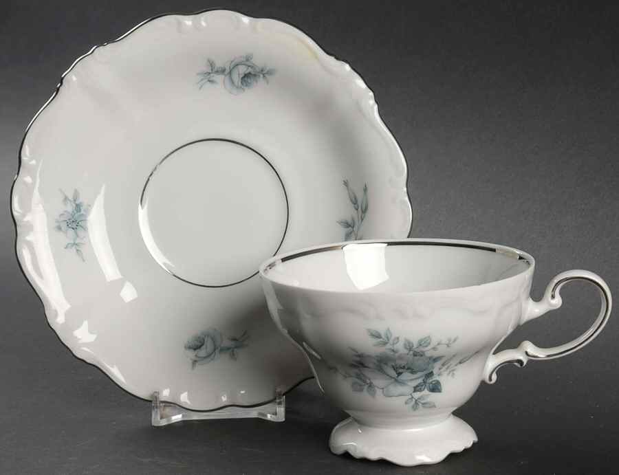 Blue Bouquet Platinum Footed Cup & Saucer Set by Johann Haviland-1
