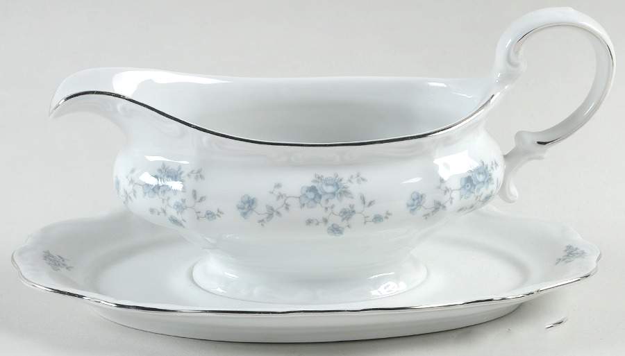 Blue Garland (Bavaria Backstamp) Gravy Boat with Attached Underplate by Johann Haviland-1