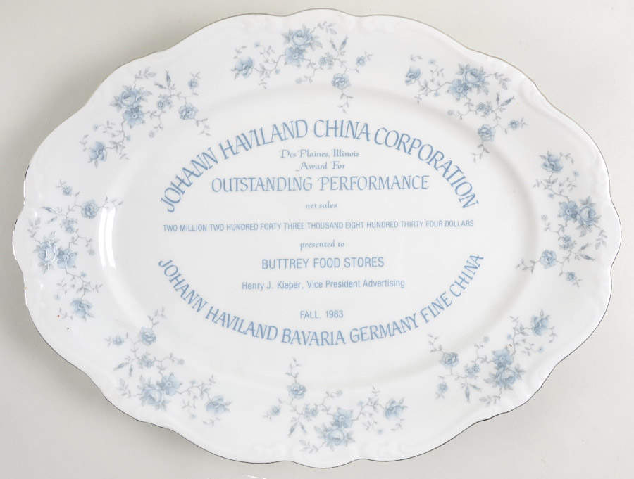 Blue Garland (Bavaria Backstamp) 14" Oval Serving Platter by Johann Haviland-1
